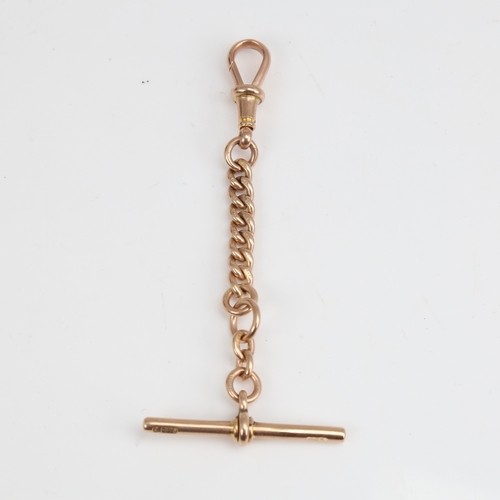 1231 - An early 20th century 9ct rose gold short curb link Albert chain, with dog clip and T-bar, maker's m... 