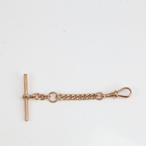 1231 - An early 20th century 9ct rose gold short curb link Albert chain, with dog clip and T-bar, maker's m... 