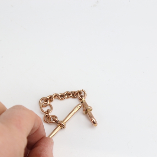 1231 - An early 20th century 9ct rose gold short curb link Albert chain, with dog clip and T-bar, maker's m... 