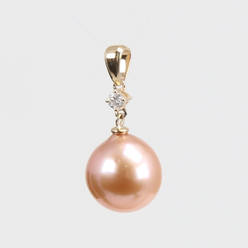 1234 - A modern 14ct gold whole Southsea pearl and diamond drop pendant, set with 0.05ct round brilliant-cu... 