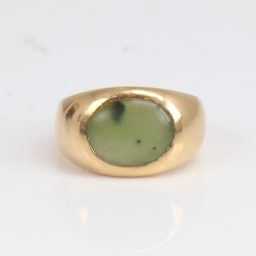 1236 - An 18ct gold jade signet ring, by Anaconda, jade dimensions approx 11mm x 8.65mm x 2.84mm, size M, 1... 