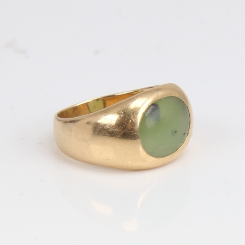 1236 - An 18ct gold jade signet ring, by Anaconda, jade dimensions approx 11mm x 8.65mm x 2.84mm, size M, 1... 