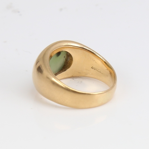 1236 - An 18ct gold jade signet ring, by Anaconda, jade dimensions approx 11mm x 8.65mm x 2.84mm, size M, 1... 