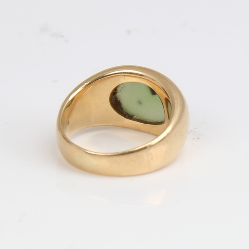 1236 - An 18ct gold jade signet ring, by Anaconda, jade dimensions approx 11mm x 8.65mm x 2.84mm, size M, 1... 