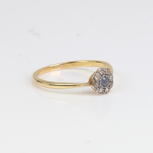 1237 - An 18ct gold sapphire and diamond cluster flowerhead ring, set with round-cut sapphire and single-cu... 