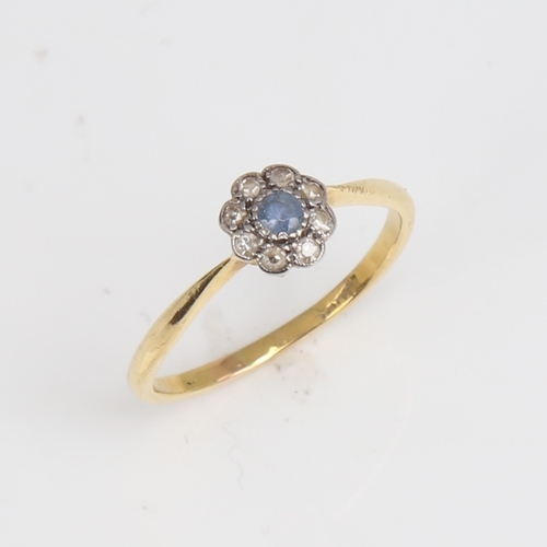 1237 - An 18ct gold sapphire and diamond cluster flowerhead ring, set with round-cut sapphire and single-cu... 