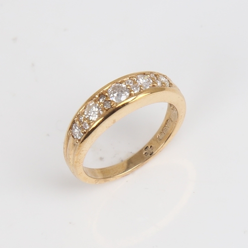 1241 - A modern 9ct gold diamond half hoop ring set with round brilliant and eight-cut diamonds, total diam... 