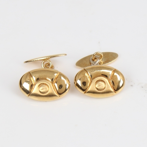 1245 - A pair of Italian 18ct gold oval cufflinks, panel length 16.4mm, 5.8g