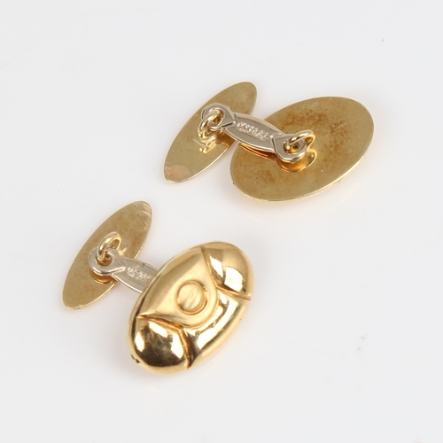 1245 - A pair of Italian 18ct gold oval cufflinks, panel length 16.4mm, 5.8g