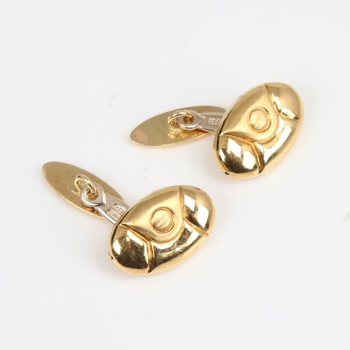 1245 - A pair of Italian 18ct gold oval cufflinks, panel length 16.4mm, 5.8g