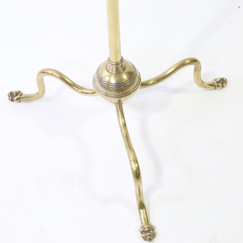 437 - A Victorian brass music stand on tripod base with telescopic adjustment, max height 155cm