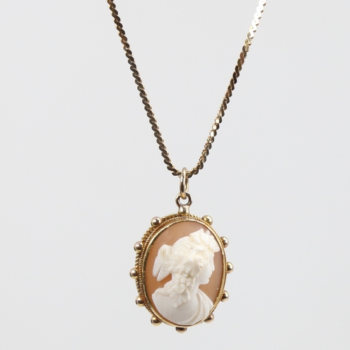 1249 - A Victorian high relief carved cameo shell pendant necklace, depicting Classical female profile, in ... 