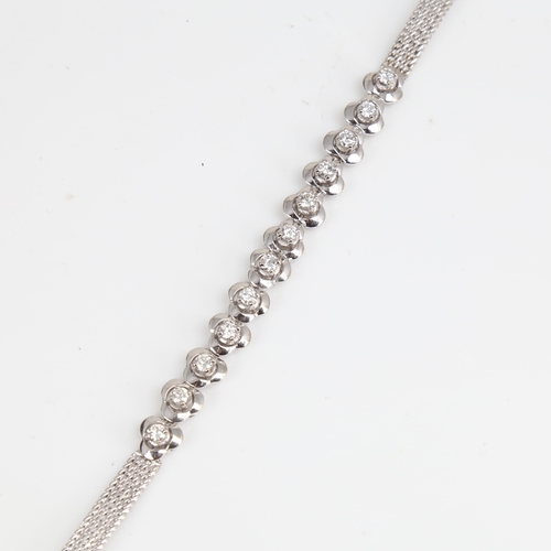 1256 - A late 20th century 18ct white gold diamond trefoil bracelet, set with round brilliant-cut diamonds,... 