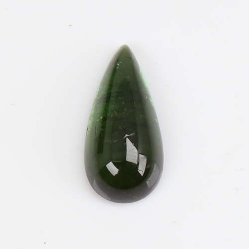 1267 - A 10.06ct unmounted pear cabochon green tourmaline, dimensions: 21.68mm x 10.36mm x 6.10mm, 2.02g