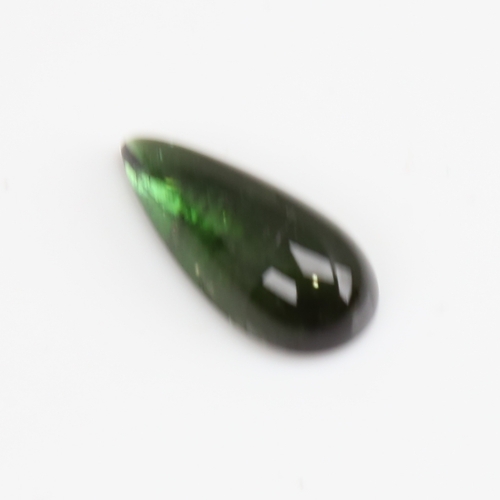 1267 - A 10.06ct unmounted pear cabochon green tourmaline, dimensions: 21.68mm x 10.36mm x 6.10mm, 2.02g