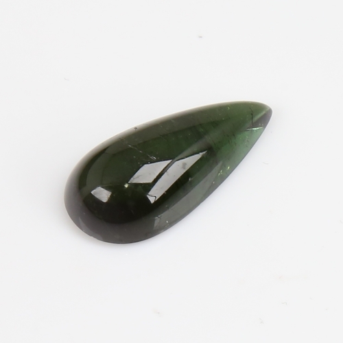 1267 - A 10.06ct unmounted pear cabochon green tourmaline, dimensions: 21.68mm x 10.36mm x 6.10mm, 2.02g