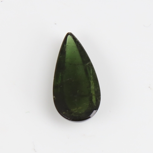 1267 - A 10.06ct unmounted pear cabochon green tourmaline, dimensions: 21.68mm x 10.36mm x 6.10mm, 2.02g