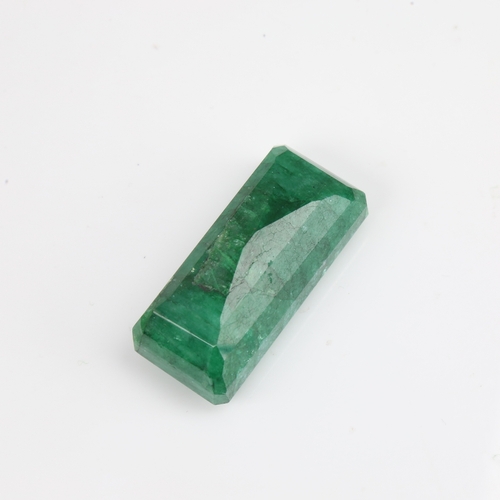 1282 - A 284ct unmounted rectangular emerald step-cut emerald, dimensions: 55.00mm x 25.00mm x 22.00mm, ind... 