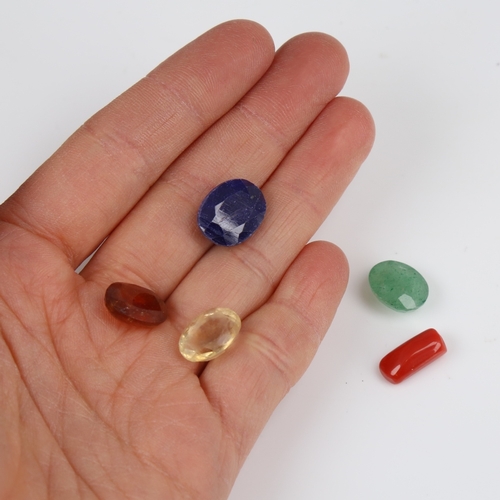 1288 - Various unmounted gemstones, including 10.65ct sapphire, 5.65ct emerald, 6.55ct hessonite garnet etc... 