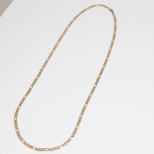 1301 - A 9ct gold figaro link chain necklace, necklace length 60cm, 11.4g