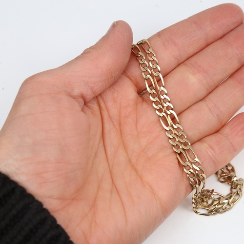 1301 - A 9ct gold figaro link chain necklace, necklace length 60cm, 11.4g