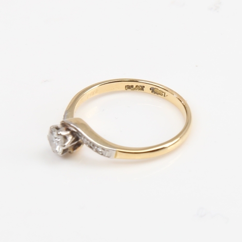 1390 - An 18ct gold 0.25ct solitaire diamond ring, crossover settings with central modern round brilliant-c... 