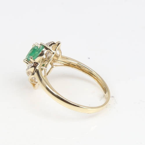 1394 - A modern 9ct gold emerald and diamond dress ring, set with marquise-cut emeralds and eight-cut diamo... 