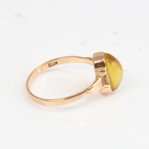 1398 - A Continental 14ct gold cabochon yellow stone dress ring, setting height 11.3mm, size P, 2.5g