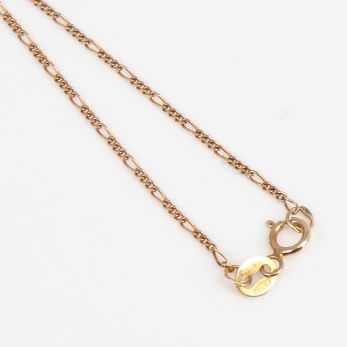 1399 - A modern 9ct gold sapphire and diamond pendant necklace, on 9ct trace figaro link chain, pendant hei... 