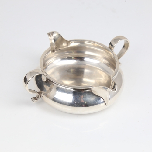 1409 - A late Victorian silver double-spout cream jug, circular squat form, by John Henry Rawlings, hallmar... 