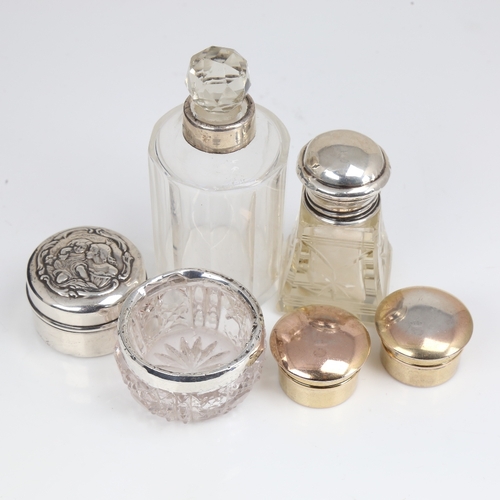 1412 - Various silver-topped dressing table jars, silver pillboxes etc