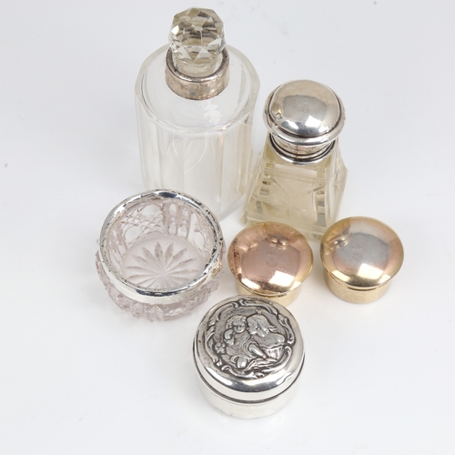 1412 - Various silver-topped dressing table jars, silver pillboxes etc