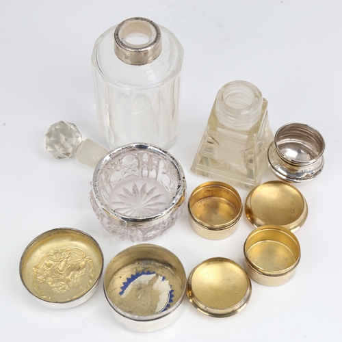 1412 - Various silver-topped dressing table jars, silver pillboxes etc