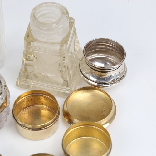 1412 - Various silver-topped dressing table jars, silver pillboxes etc