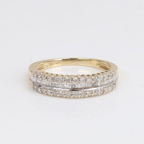 1432 - A modern 9ct gold diamond half hoop ring, set with modern round brilliant and baguette-cut diamonds,... 