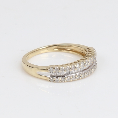 1432 - A modern 9ct gold diamond half hoop ring, set with modern round brilliant and baguette-cut diamonds,... 