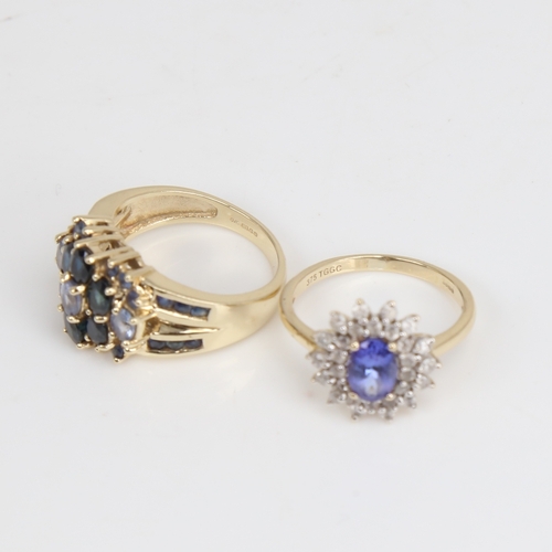 1434 - 2 modern 9ct gold stone set rings, sizes M x 2, 8.2g total (2)