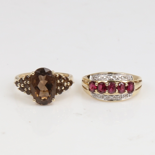 1435 - 2 modern 9ct gold stone set rings, sizes L x 2, 5.3g total (2)