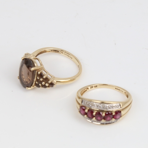 1435 - 2 modern 9ct gold stone set rings, sizes L x 2, 5.3g total (2)