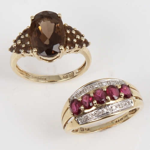 1435 - 2 modern 9ct gold stone set rings, sizes L x 2, 5.3g total (2)