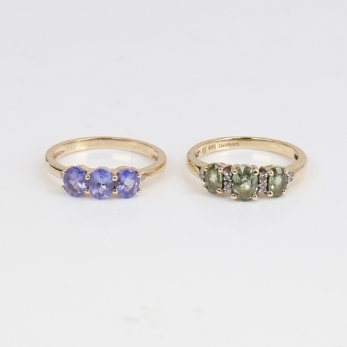 1436 - 2 modern 9ct gold stone set rings, sizes L and M, 3.9g total (2)