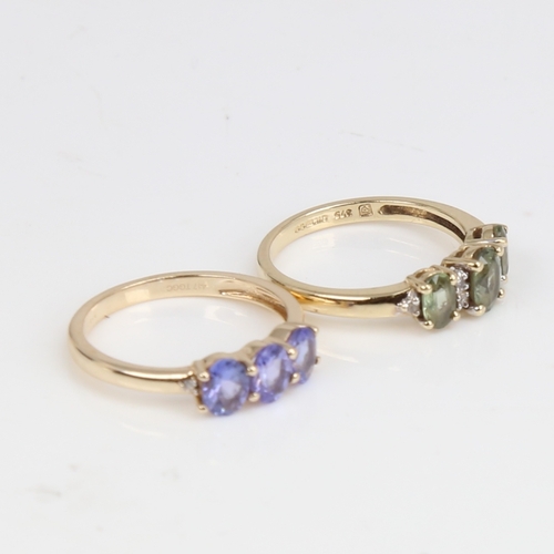 1436 - 2 modern 9ct gold stone set rings, sizes L and M, 3.9g total (2)