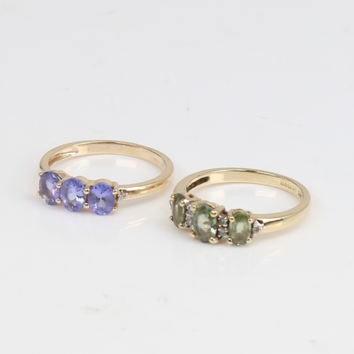 1436 - 2 modern 9ct gold stone set rings, sizes L and M, 3.9g total (2)