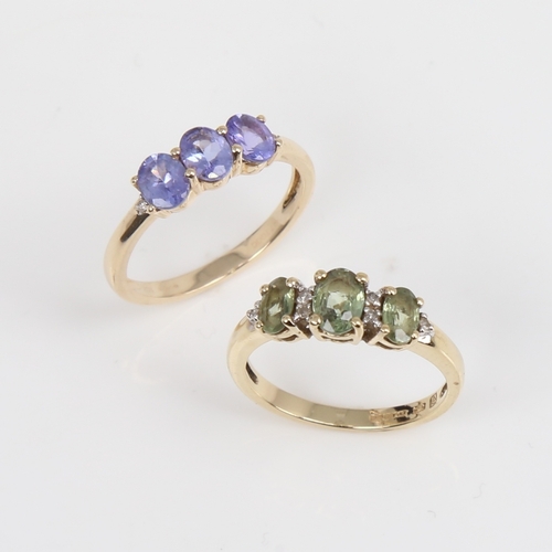 1436 - 2 modern 9ct gold stone set rings, sizes L and M, 3.9g total (2)