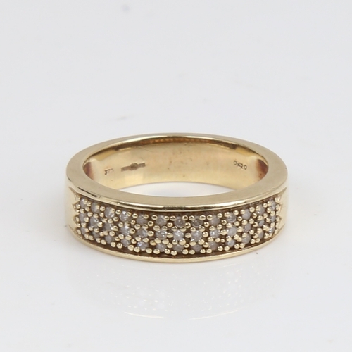 1439 - A modern 9ct gold diamond cluster half eternity ring, set with eight-cut diamonds, total diamond con... 