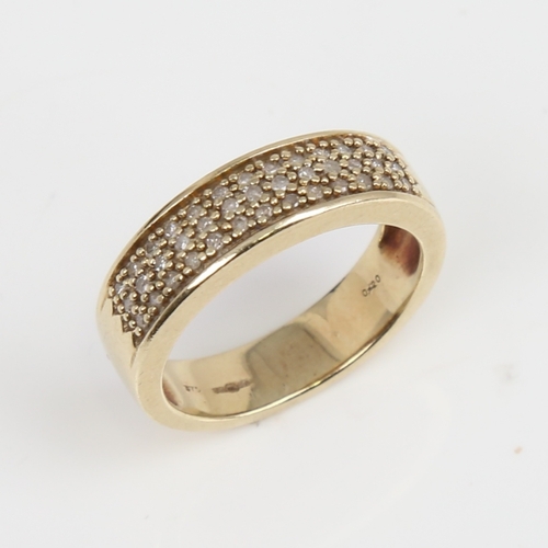 1439 - A modern 9ct gold diamond cluster half eternity ring, set with eight-cut diamonds, total diamond con... 