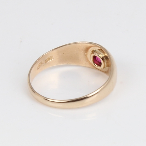 1440 - A modern Continental 14ct gold synthetic ruby gypsy ring, setting height 7.5mm, setting height 7.5mm... 