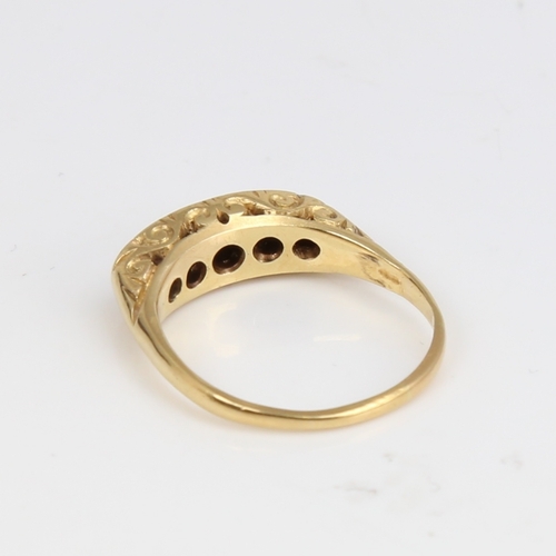 1441 - An Antique 18ct gold diamond half hoop ring, platinum tops set with eight-cut diamonds and engraved ... 