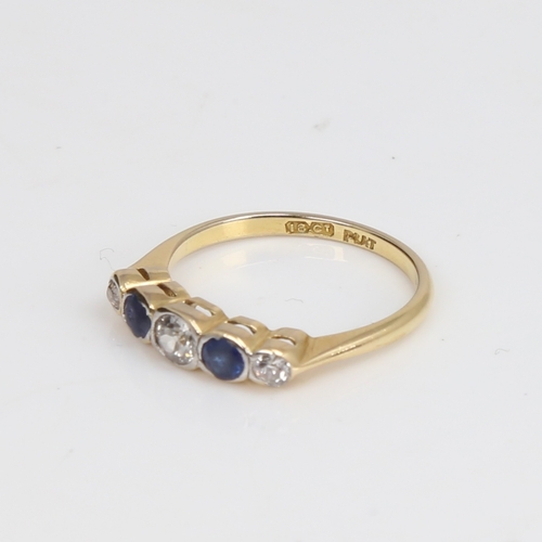 1446 - An early 20th century 18ct gold graduated 5-stone sapphire and diamond ring, platinum tops set with ... 