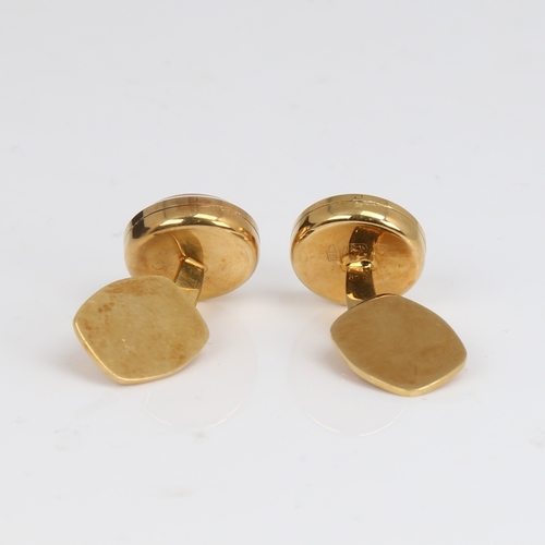 1447 - A Vintage pair of 18ct gold time piece cufflinks, 1 link with repco movement, circular panel diamete... 